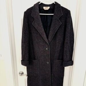 Vintage Long Dark Wool Coat 100% Wool, Hand Tailored Cassady Size 8